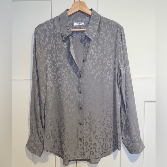 Equipment Tops - Equipment Gray Animal Print Silk Button Down